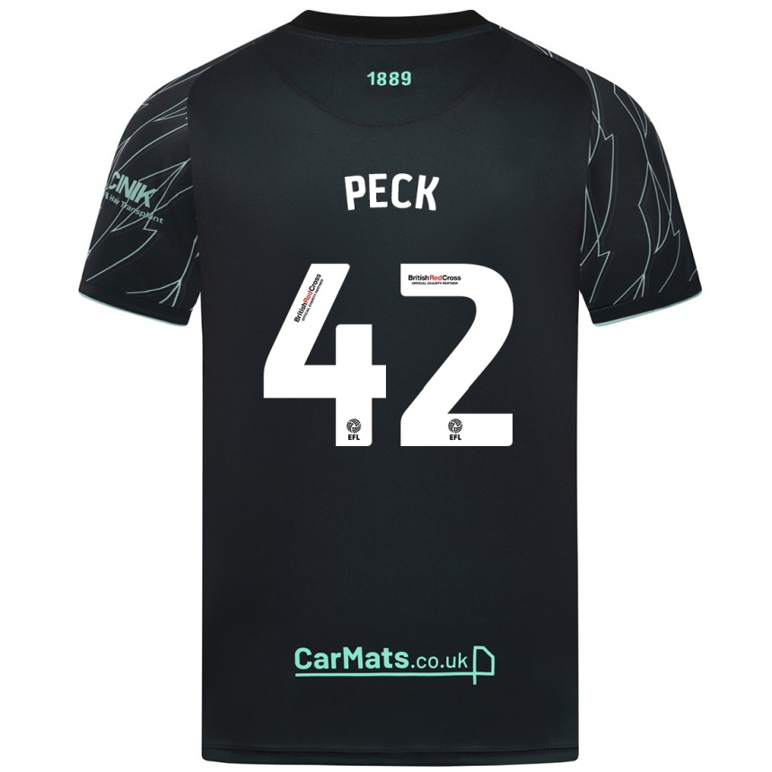 Kinder Fußball Sydie Peck #42 Schwarz Grün Auswärtstrikot Trikot 2024/25 T-Shirt Luxemburg