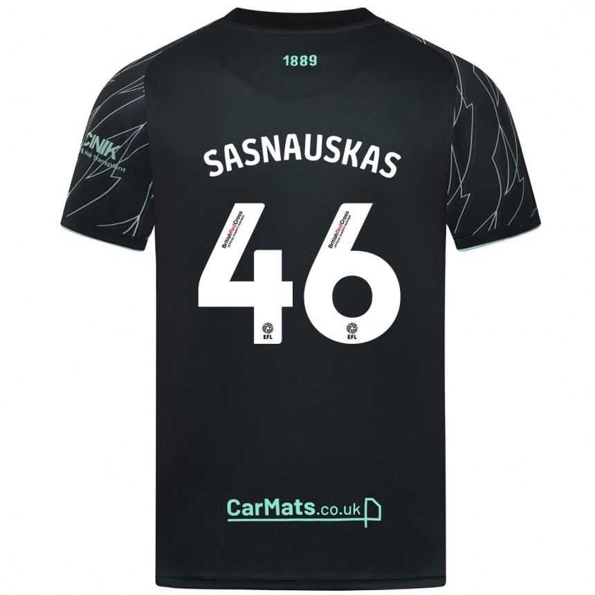 Kinder Fußball Dovydas Sasnauskas #46 Schwarz Grün Auswärtstrikot Trikot 2024/25 T-Shirt Luxemburg