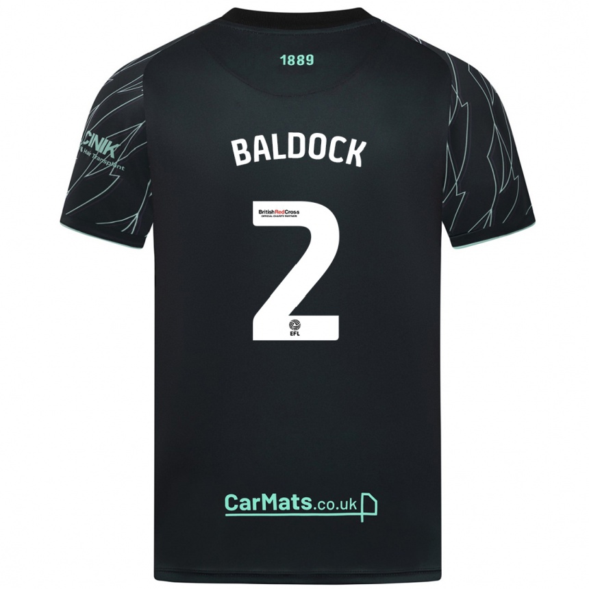 Kinder Fußball George Baldock #2 Schwarz Grün Auswärtstrikot Trikot 2024/25 T-Shirt Luxemburg