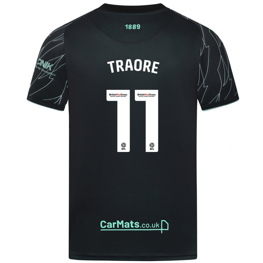 Kinder Fußball Bénie Traoré #11 Schwarz Grün Auswärtstrikot Trikot 2024/25 T-Shirt Luxemburg