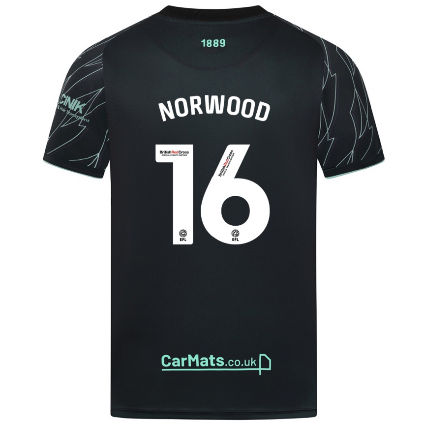 Kinder Fußball Oliver Norwood #16 Schwarz Grün Auswärtstrikot Trikot 2024/25 T-Shirt Luxemburg