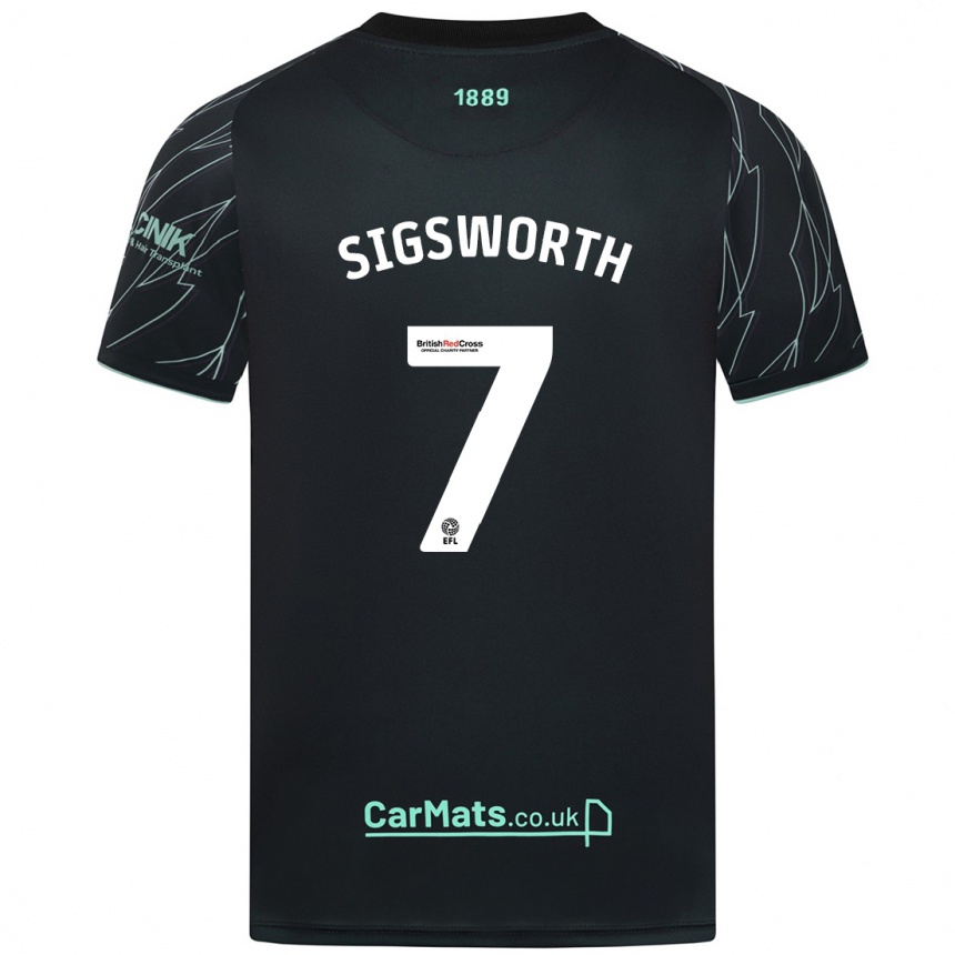 Kinder Fußball Jess Sigsworth #7 Schwarz Grün Auswärtstrikot Trikot 2024/25 T-Shirt Luxemburg