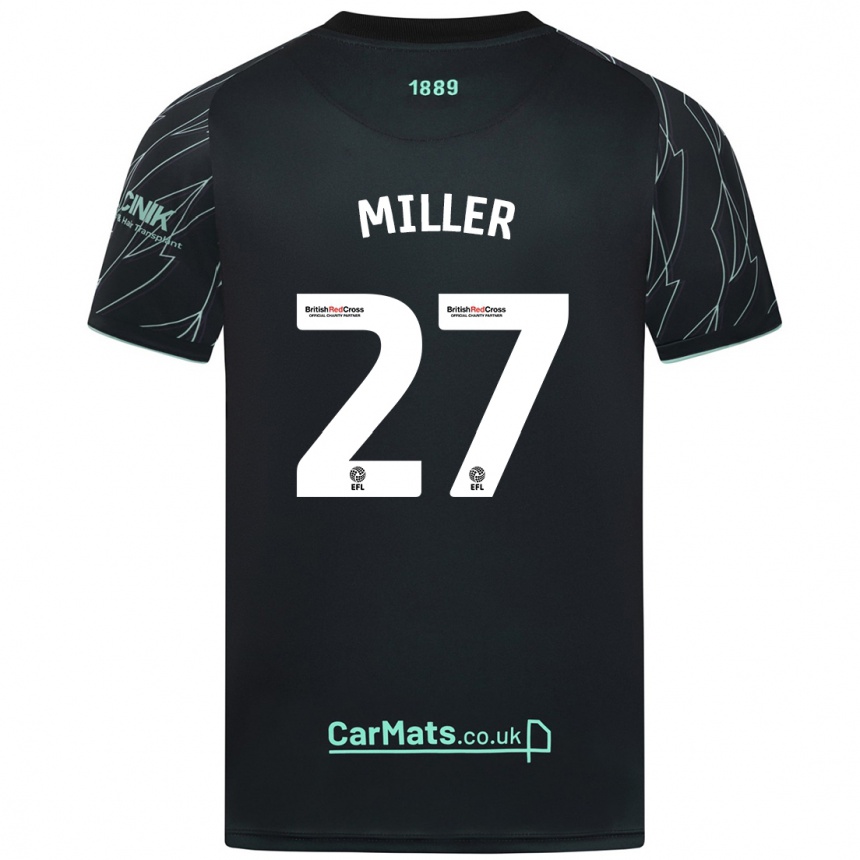 Kinder Fußball Lara Miller #27 Schwarz Grün Auswärtstrikot Trikot 2024/25 T-Shirt Luxemburg