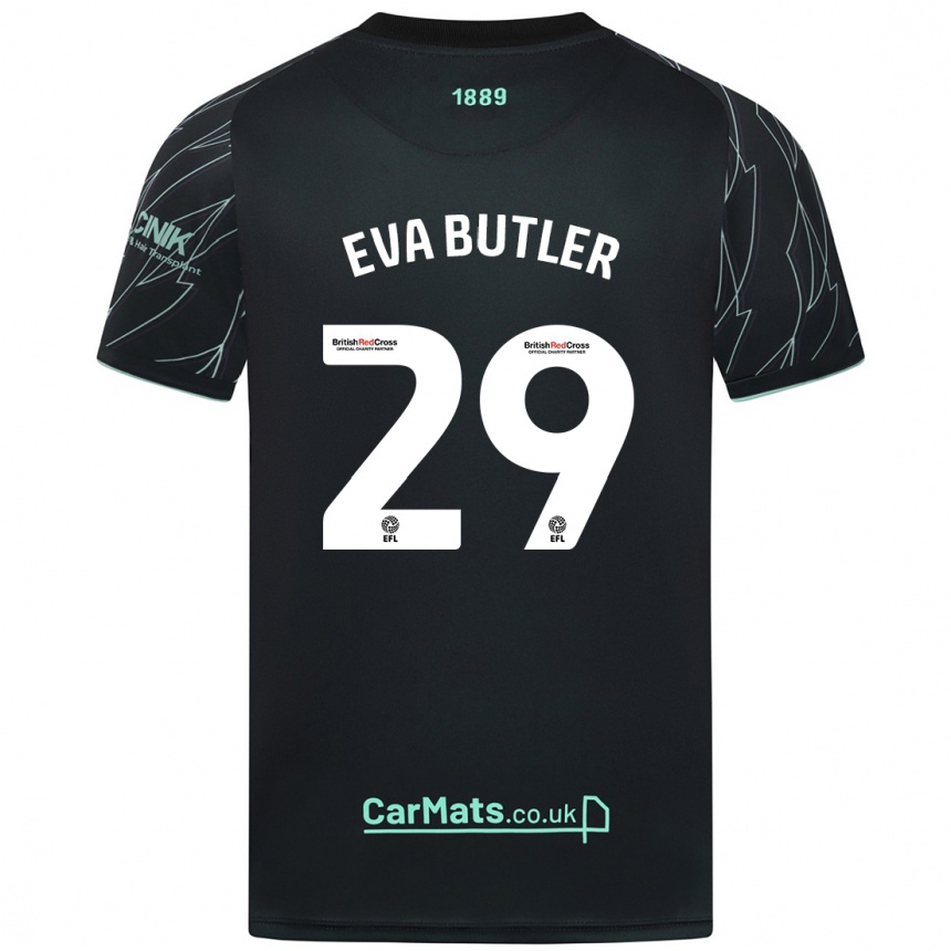 Kinder Fußball Eva Butler #29 Schwarz Grün Auswärtstrikot Trikot 2024/25 T-Shirt Luxemburg