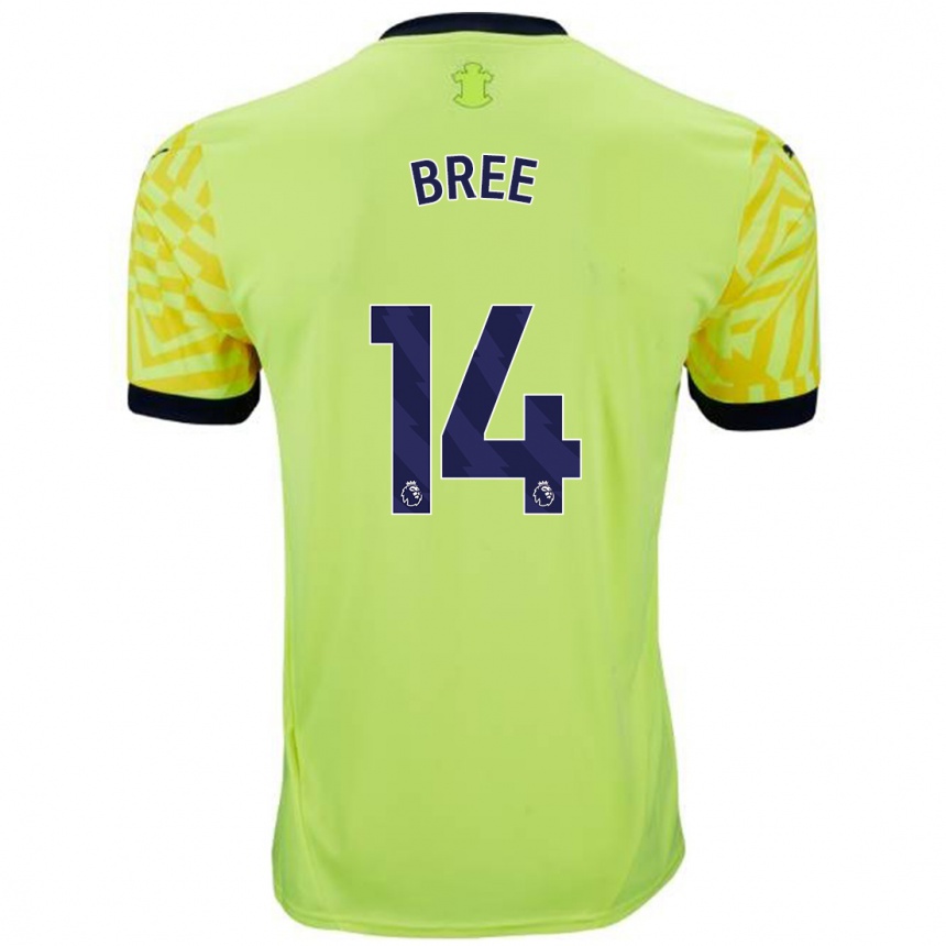 Kinder Fußball James Bree #14 Gelb Auswärtstrikot Trikot 2024/25 T-Shirt Luxemburg