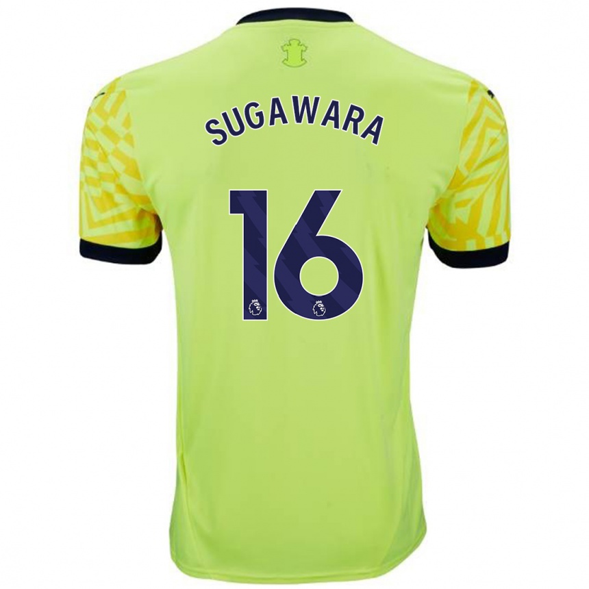 Kinder Fußball Yukinari Sugawara #16 Gelb Auswärtstrikot Trikot 2024/25 T-Shirt Luxemburg