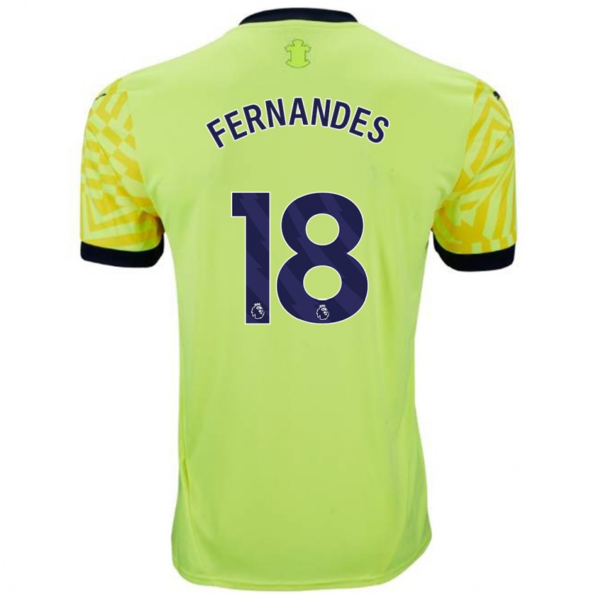 Kinder Fußball Mateus Fernandes #18 Gelb Auswärtstrikot Trikot 2024/25 T-Shirt Luxemburg