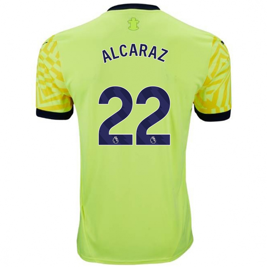 Kinder Fußball Carlos Alcaraz #22 Gelb Auswärtstrikot Trikot 2024/25 T-Shirt Luxemburg