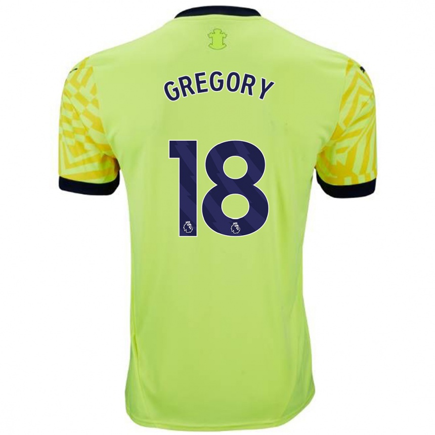 Kinder Fußball Freya Gregory #18 Gelb Auswärtstrikot Trikot 2024/25 T-Shirt Luxemburg