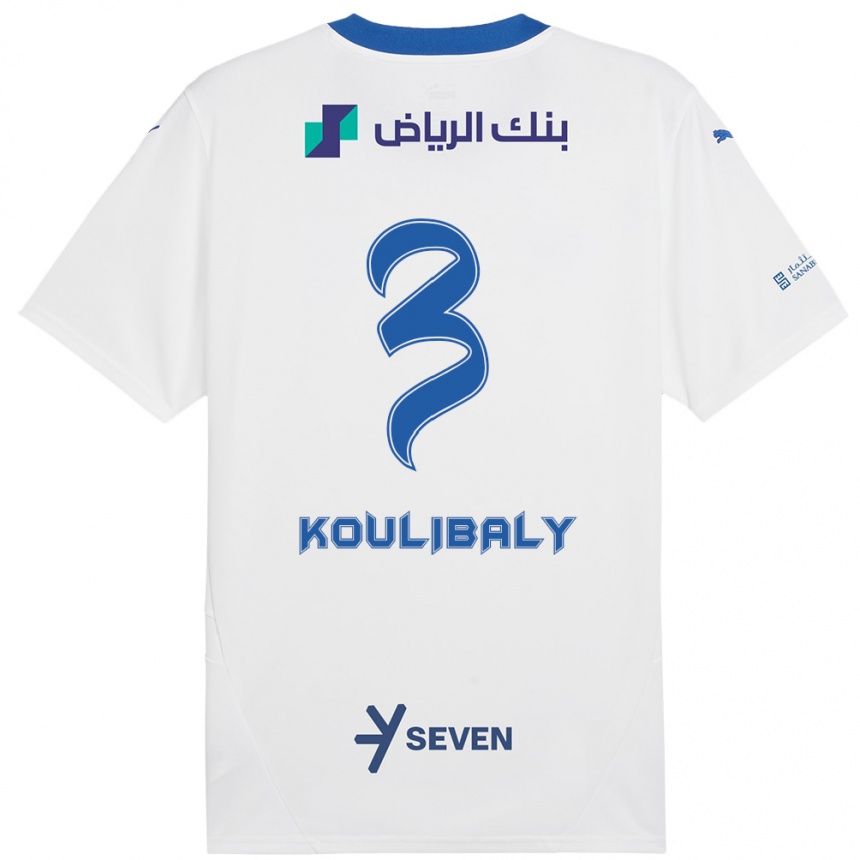 Kinder Fußball Kalidou Koulibaly #3 Weiß Blau Auswärtstrikot Trikot 2024/25 T-Shirt Luxemburg