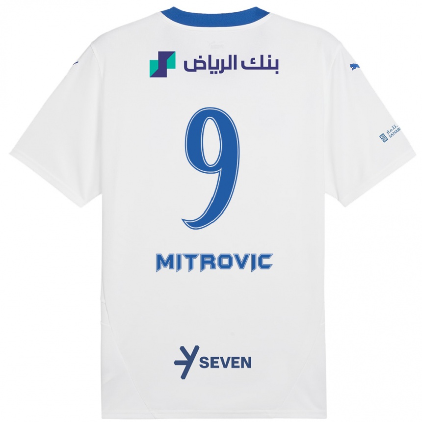 Kinder Fußball Aleksandar Mitrovic #9 Weiß Blau Auswärtstrikot Trikot 2024/25 T-Shirt Luxemburg