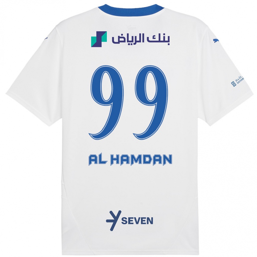 Kinder Fußball Abdullah Al-Hamdan #99 Weiß Blau Auswärtstrikot Trikot 2024/25 T-Shirt Luxemburg