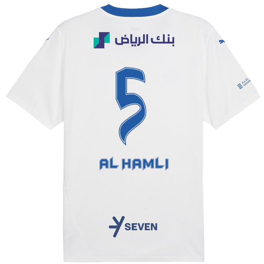 Kinder Fußball Noura Al-Hamli #5 Weiß Blau Auswärtstrikot Trikot 2024/25 T-Shirt Luxemburg