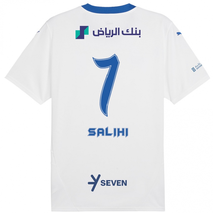 Kinder Fußball Shokhan Salihi #7 Weiß Blau Auswärtstrikot Trikot 2024/25 T-Shirt Luxemburg