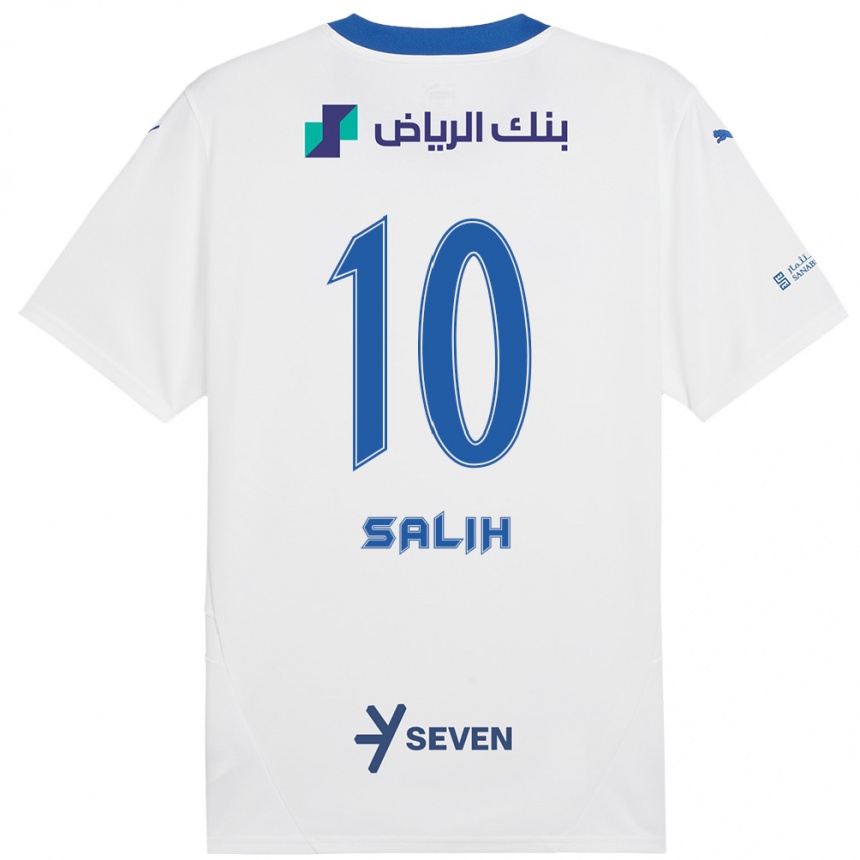 Kinder Fußball Zakia Salih #10 Weiß Blau Auswärtstrikot Trikot 2024/25 T-Shirt Luxemburg