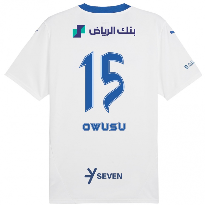 Kinder Fußball Mavis Owusu #15 Weiß Blau Auswärtstrikot Trikot 2024/25 T-Shirt Luxemburg