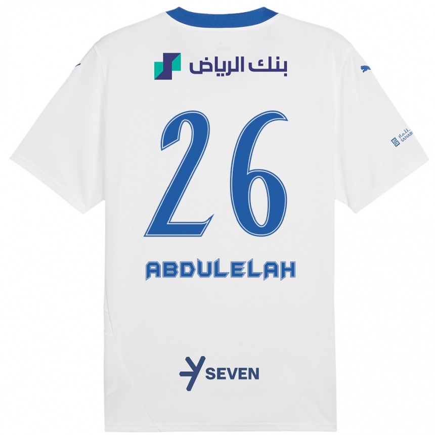 Kinder Fußball Abdulelah Al-Malki #26 Weiß Blau Auswärtstrikot Trikot 2024/25 T-Shirt Luxemburg