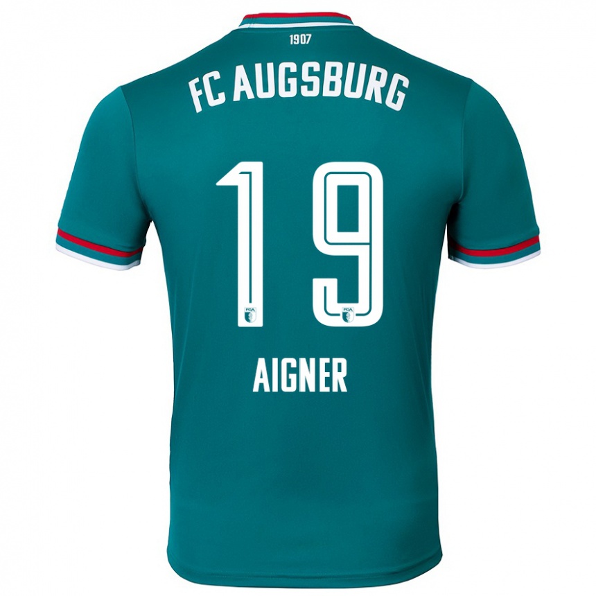 Kinder Fußball Lukas Aigner #19 Dunkelgrün Auswärtstrikot Trikot 2024/25 T-Shirt Luxemburg