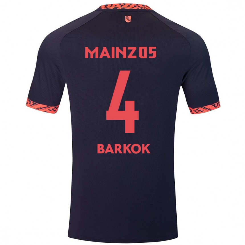 Kinder Fußball Aymen Barkok #4 Blau Korallenrot Auswärtstrikot Trikot 2024/25 T-Shirt Luxemburg