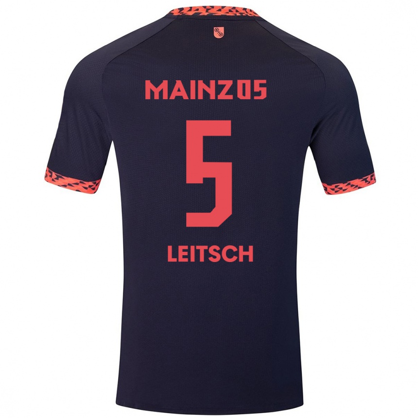 Kinder Fußball Maxim Leitsch #5 Blau Korallenrot Auswärtstrikot Trikot 2024/25 T-Shirt Luxemburg