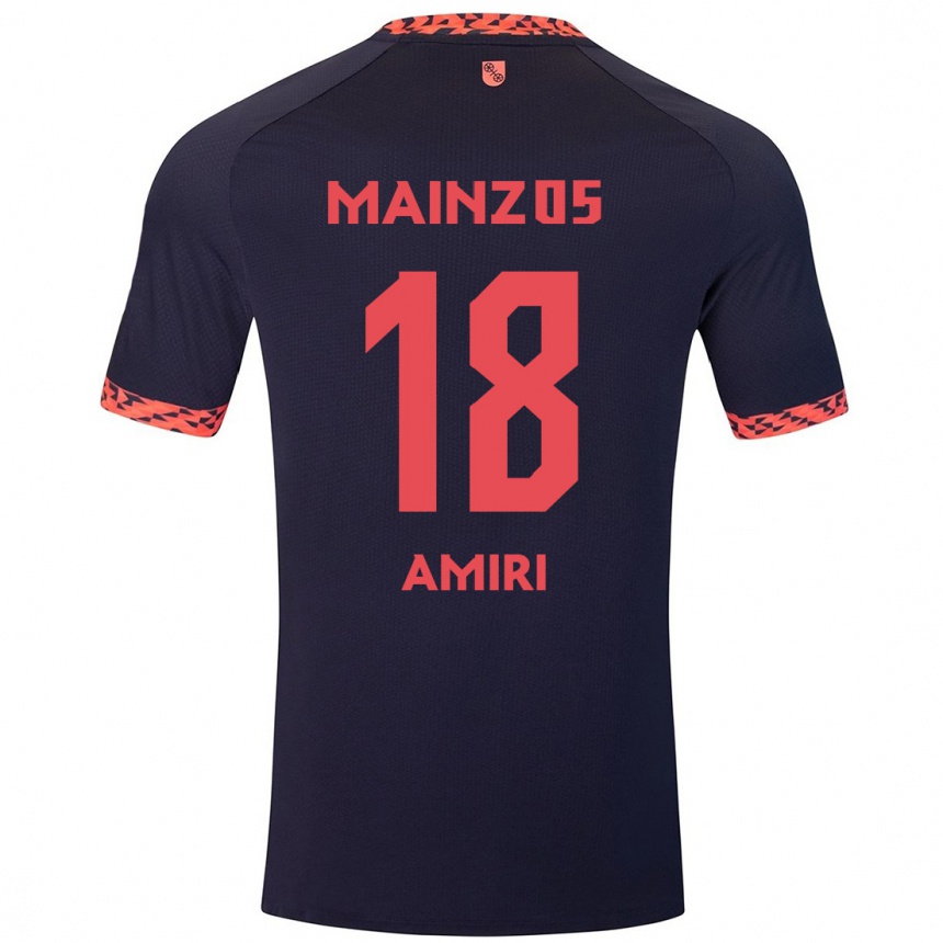 Kinder Fußball Nadiem Amiri #18 Blau Korallenrot Auswärtstrikot Trikot 2024/25 T-Shirt Luxemburg