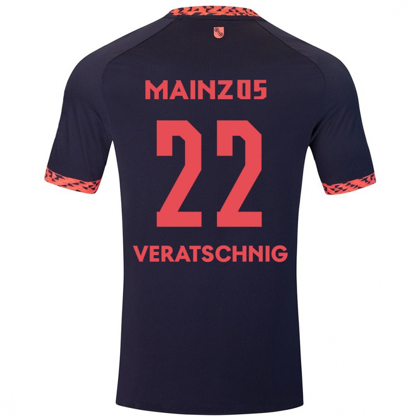 Kinder Fußball Nikolas Veratschnig #22 Blau Korallenrot Auswärtstrikot Trikot 2024/25 T-Shirt Luxemburg