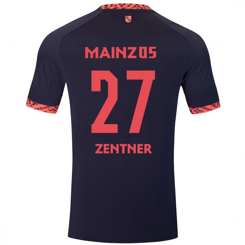 Kinder Fußball Robin Zentner #27 Blau Korallenrot Auswärtstrikot Trikot 2024/25 T-Shirt Luxemburg