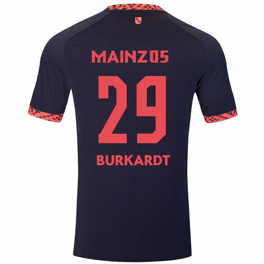 Kinder Fußball Jonathan Burkardt #29 Blau Korallenrot Auswärtstrikot Trikot 2024/25 T-Shirt Luxemburg