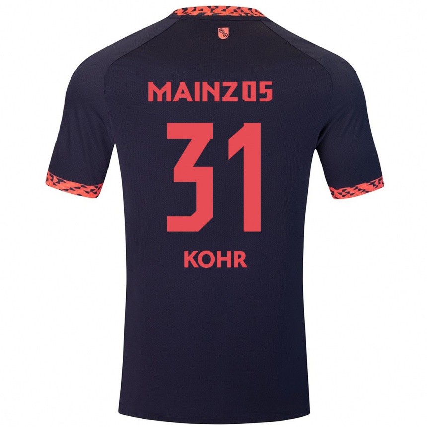 Kinder Fußball Dominik Kohr #31 Blau Korallenrot Auswärtstrikot Trikot 2024/25 T-Shirt Luxemburg