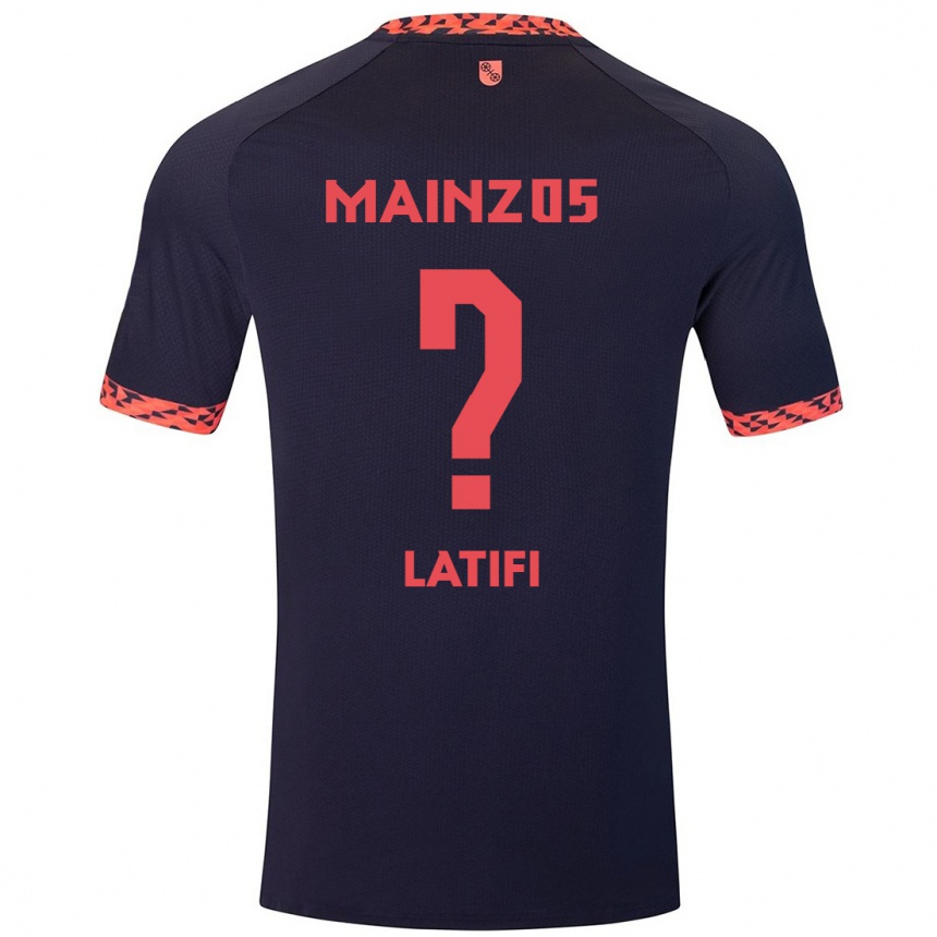 Kinder Fußball Artan Latifi #0 Blau Korallenrot Auswärtstrikot Trikot 2024/25 T-Shirt Luxemburg