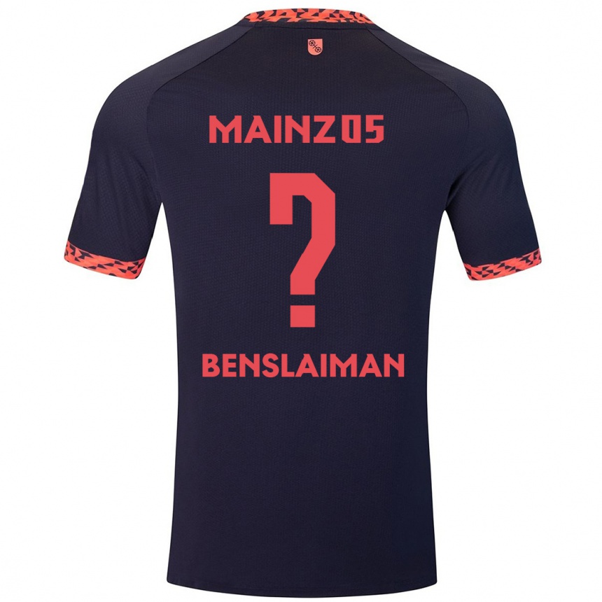 Kinder Fußball Mohamed Benslaiman #0 Blau Korallenrot Auswärtstrikot Trikot 2024/25 T-Shirt Luxemburg