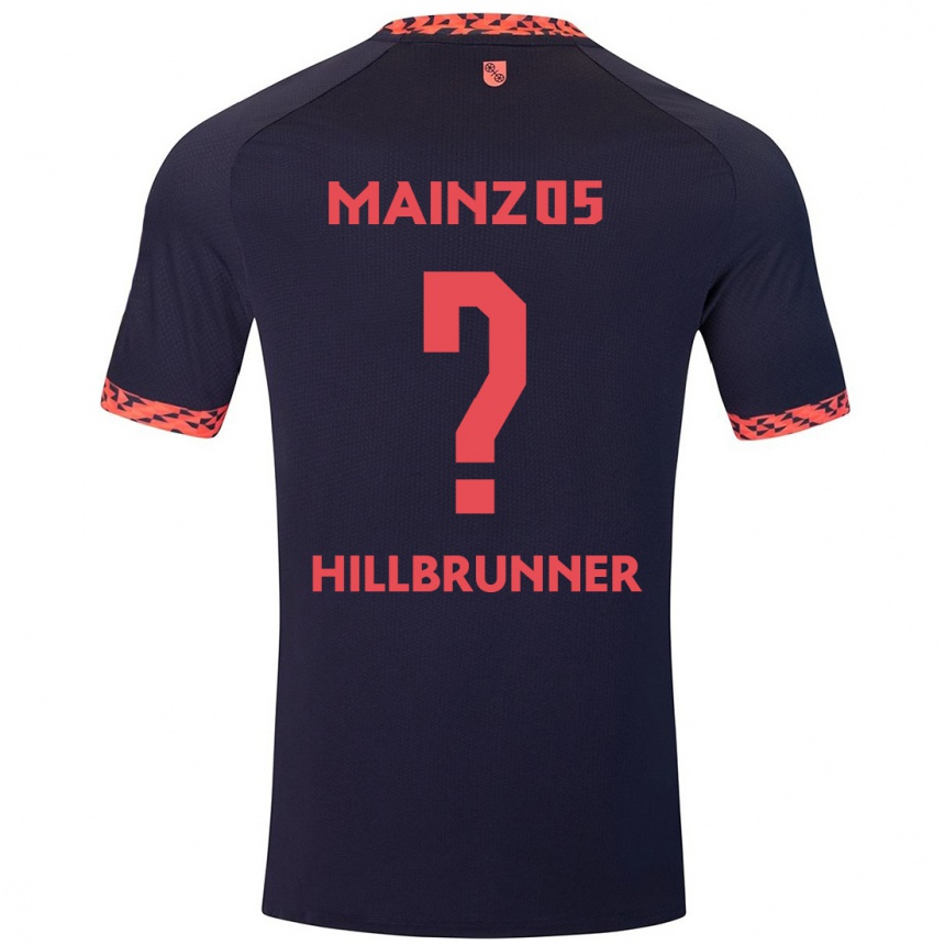 Kinder Fußball Fynn Hillbrunner #0 Blau Korallenrot Auswärtstrikot Trikot 2024/25 T-Shirt Luxemburg