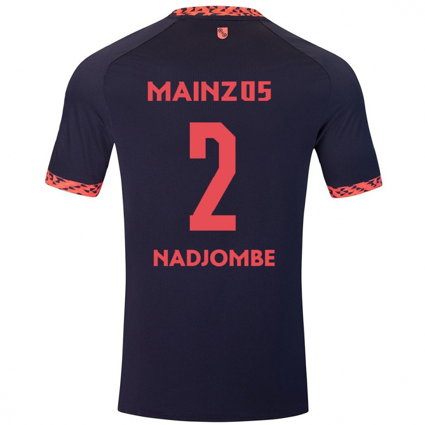 Kinder Fußball Jean-Marie Nadjombe #2 Blau Korallenrot Auswärtstrikot Trikot 2024/25 T-Shirt Luxemburg