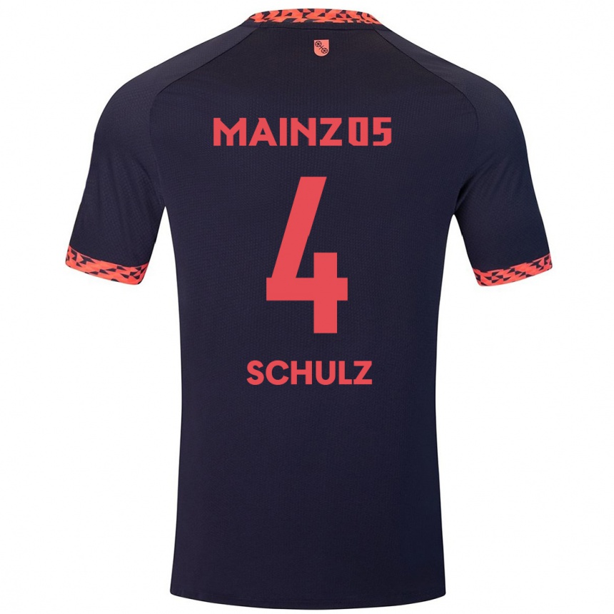 Kinder Fußball Philipp Schulz #4 Blau Korallenrot Auswärtstrikot Trikot 2024/25 T-Shirt Luxemburg