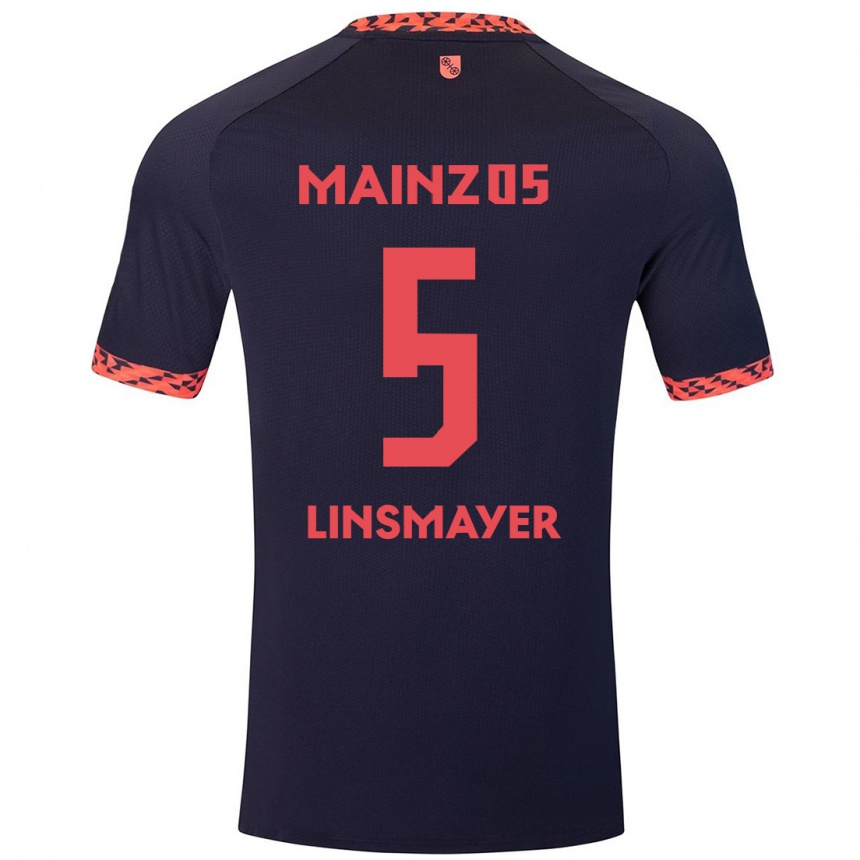 Kinder Fußball Denis Linsmayer #5 Blau Korallenrot Auswärtstrikot Trikot 2024/25 T-Shirt Luxemburg