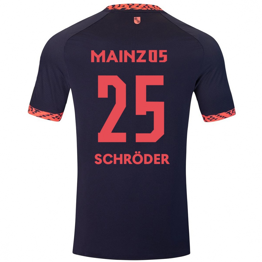 Kinder Fußball Maxim Schröder #25 Blau Korallenrot Auswärtstrikot Trikot 2024/25 T-Shirt Luxemburg