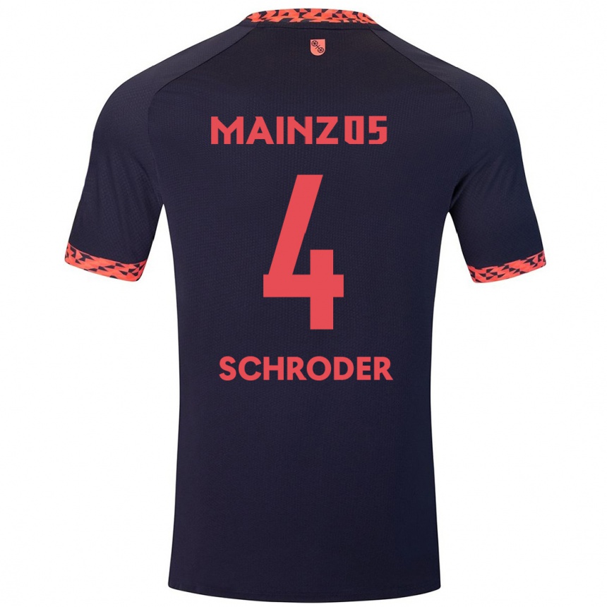 Kinder Fußball Lara Schröder #4 Blau Korallenrot Auswärtstrikot Trikot 2024/25 T-Shirt Luxemburg