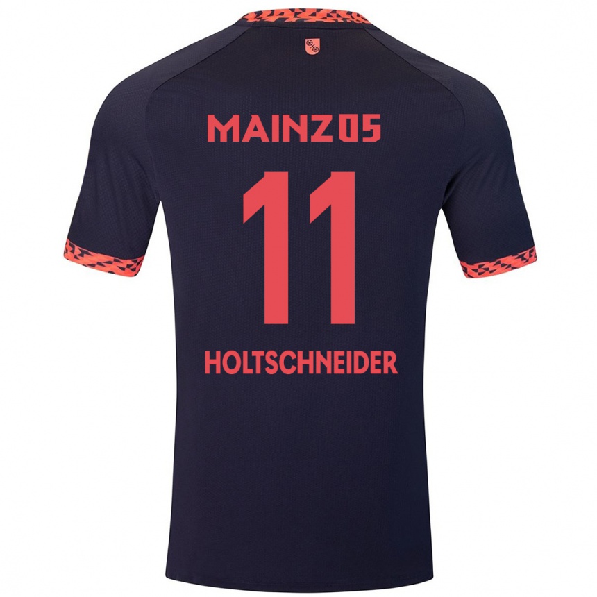 Kinder Fußball Hannah Holtschneider #11 Blau Korallenrot Auswärtstrikot Trikot 2024/25 T-Shirt Luxemburg