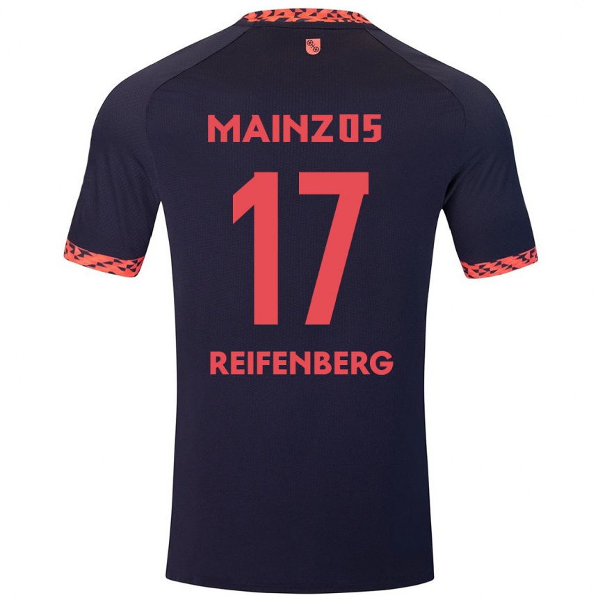 Kinder Fußball Michelle Reifenberg #17 Blau Korallenrot Auswärtstrikot Trikot 2024/25 T-Shirt Luxemburg