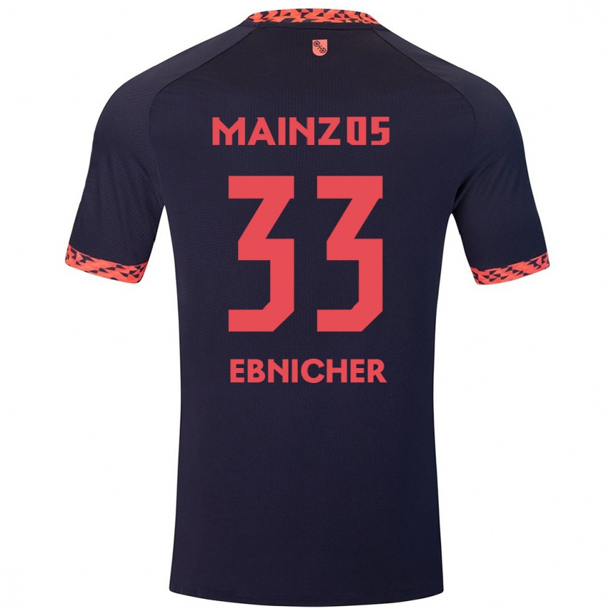 Kinder Fußball Sabine Ebnicher #33 Blau Korallenrot Auswärtstrikot Trikot 2024/25 T-Shirt Luxemburg