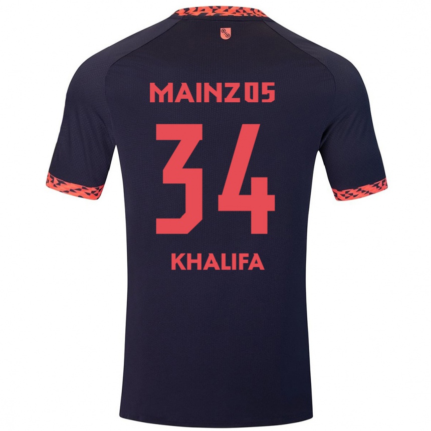 Kinder Fußball Sarah Khalifa #34 Blau Korallenrot Auswärtstrikot Trikot 2024/25 T-Shirt Luxemburg