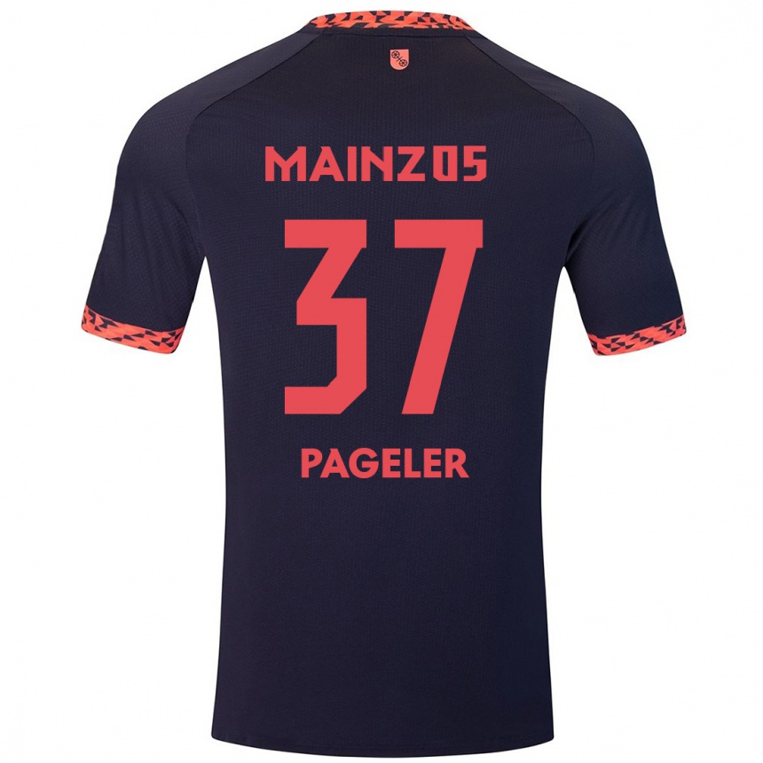 Kinder Fußball Maja Pageler #37 Blau Korallenrot Auswärtstrikot Trikot 2024/25 T-Shirt Luxemburg