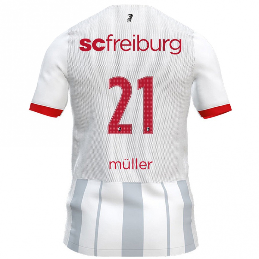 Kinder Fußball Florian Müller #21 Weiß Grau Auswärtstrikot Trikot 2024/25 T-Shirt Luxemburg