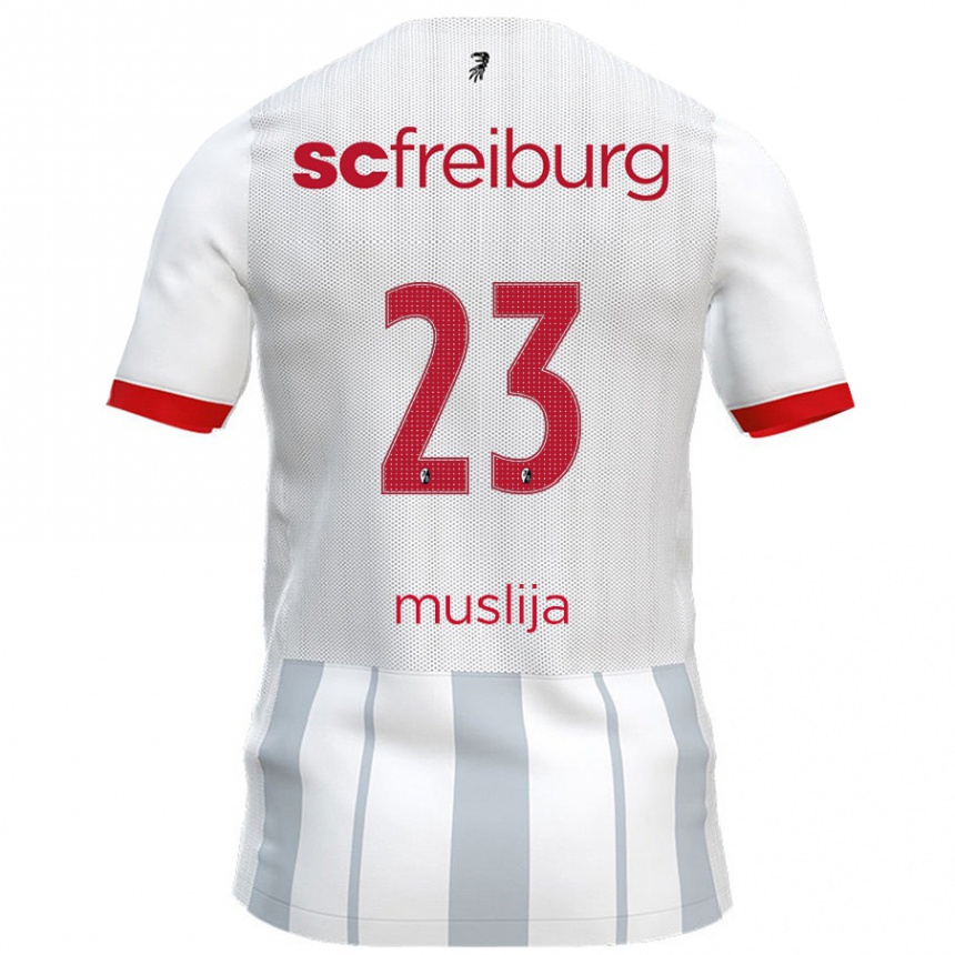 Kinder Fußball Florent Muslija #23 Weiß Grau Auswärtstrikot Trikot 2024/25 T-Shirt Luxemburg