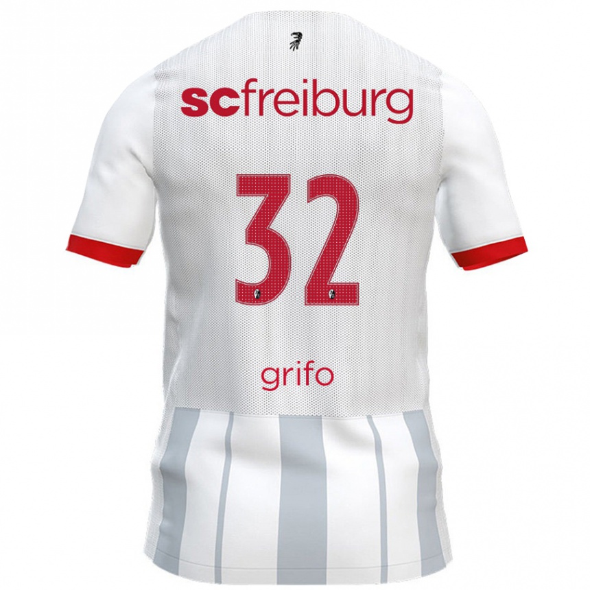 Kinder Fußball Vincenzo Grifo #32 Weiß Grau Auswärtstrikot Trikot 2024/25 T-Shirt Luxemburg