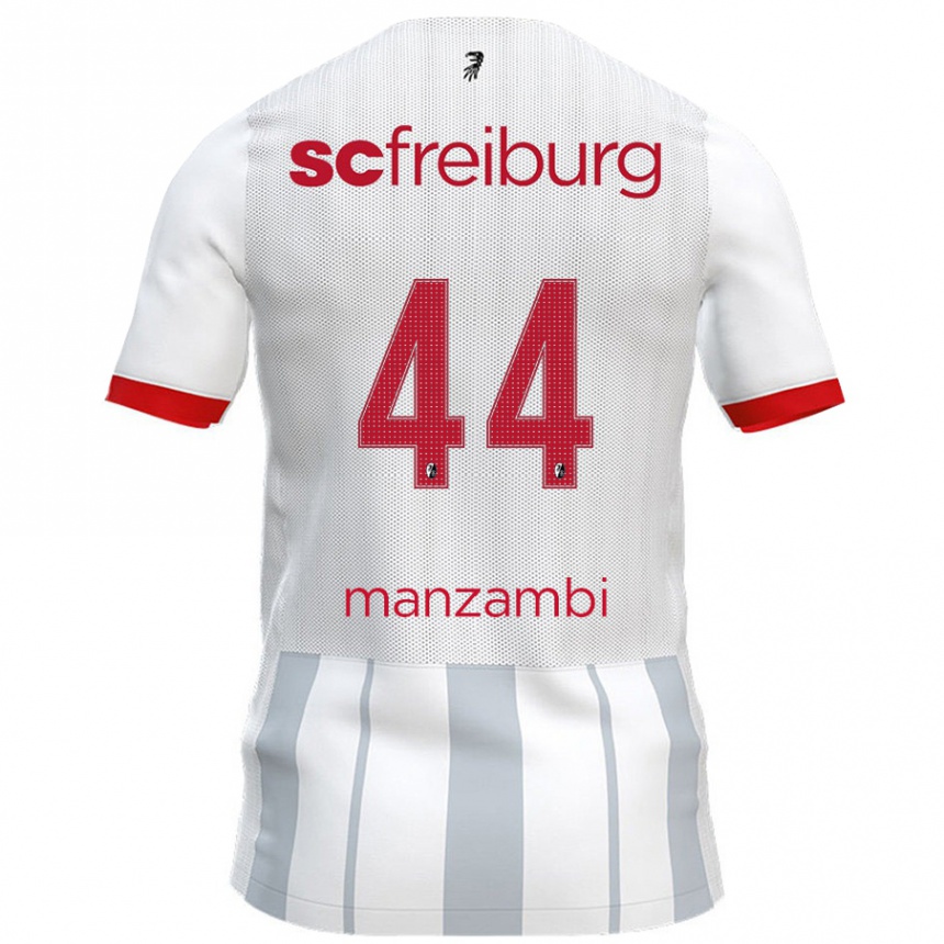 Kinder Fußball Johan Manzambi #44 Weiß Grau Auswärtstrikot Trikot 2024/25 T-Shirt Luxemburg