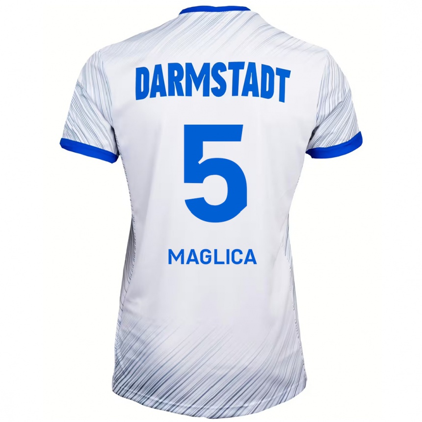 Kinder Fußball Matej Maglica #5 Weiß Blau Auswärtstrikot Trikot 2024/25 T-Shirt Luxemburg