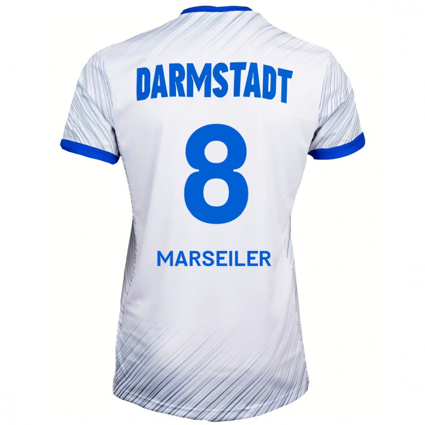 Kinder Fußball Luca Marseiler #8 Weiß Blau Auswärtstrikot Trikot 2024/25 T-Shirt Luxemburg