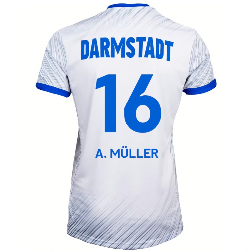 Kinder Fußball Andreas Müller #16 Weiß Blau Auswärtstrikot Trikot 2024/25 T-Shirt Luxemburg