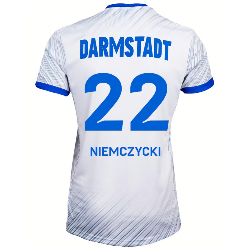 Kinder Fußball Karol Niemczycki #22 Weiß Blau Auswärtstrikot Trikot 2024/25 T-Shirt Luxemburg